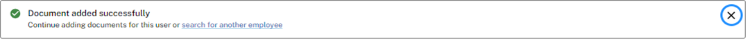 Confirmation message with a green check mark stating that the document was added successfully.