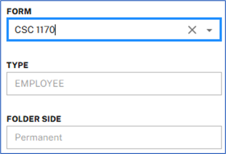 Form drop-down list showing a selected form name.