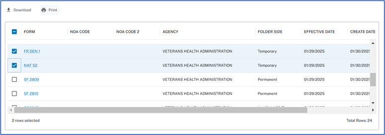Documents list with checkboxes beside each row and a Delete button above the table.