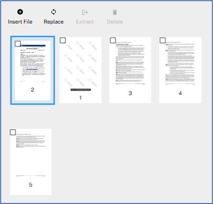 Page 2 is highlighted and is the first page on the left side of the image after being dragged and dropped to the left of page 1.