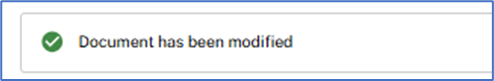 A green checkmark and the words Document has been modified.
