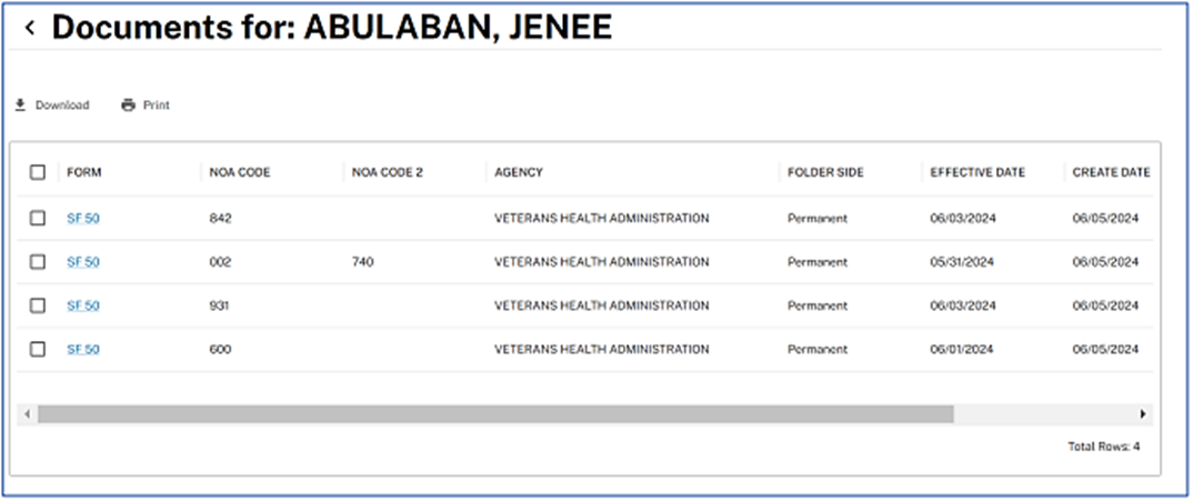List of documents contained in a folder with form names highlighted in blue on the left side of the page.