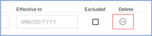 Access rights row showing the Delete icon on the far right.