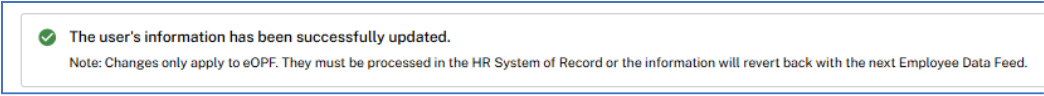 Confirmation message stating that the user’s information has been successfully updated.