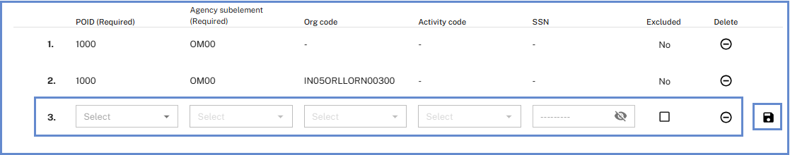 Access row table with the Add button highlighted at the bottom left.