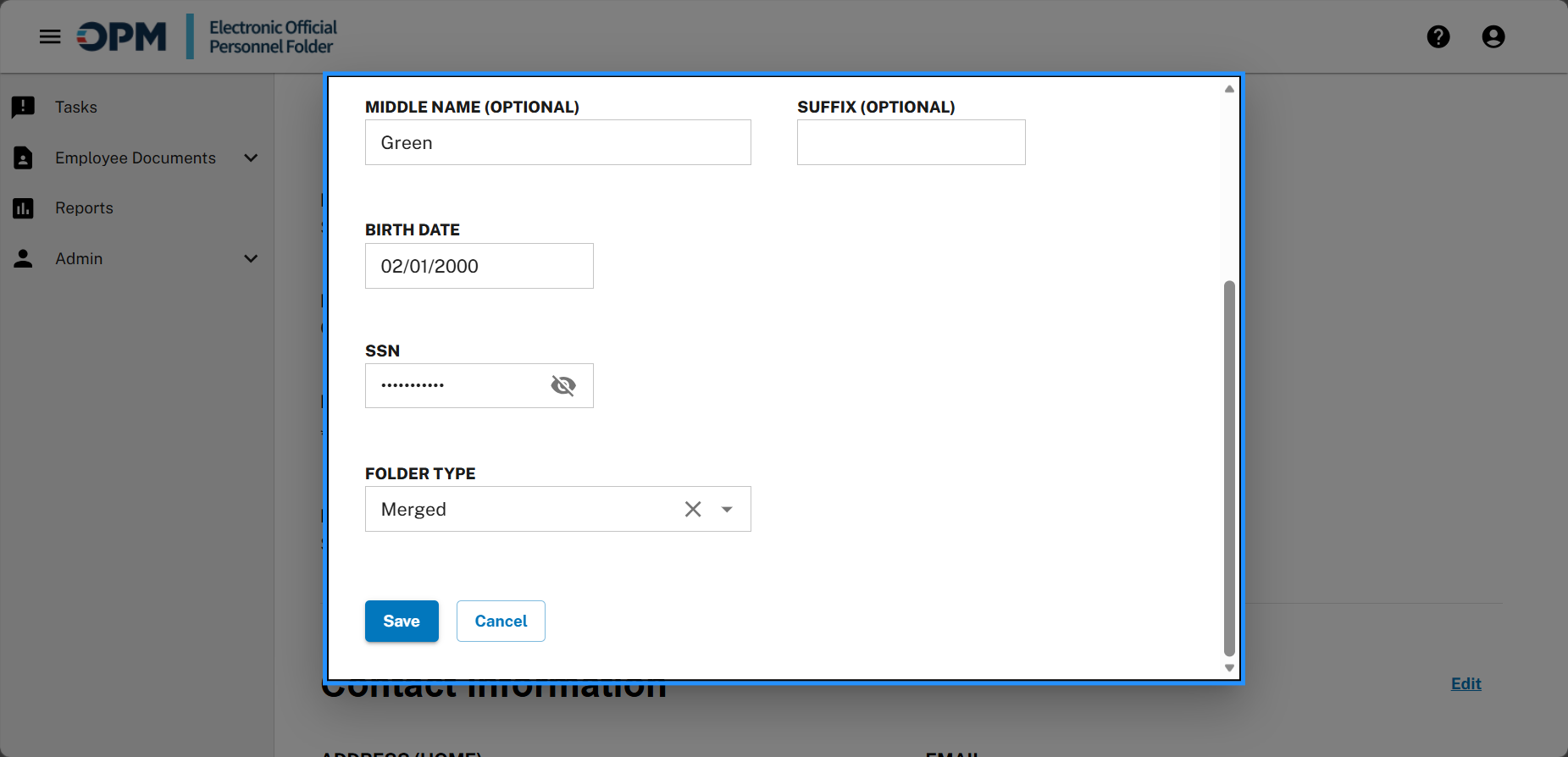 Edit user profile window with Folder Type set to Merged and the Save button available.